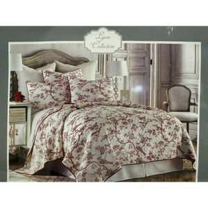 LYON COLLECTION - Red & White Floral Full/Queen Cotton Quilt - 88 x 92 in - NEW